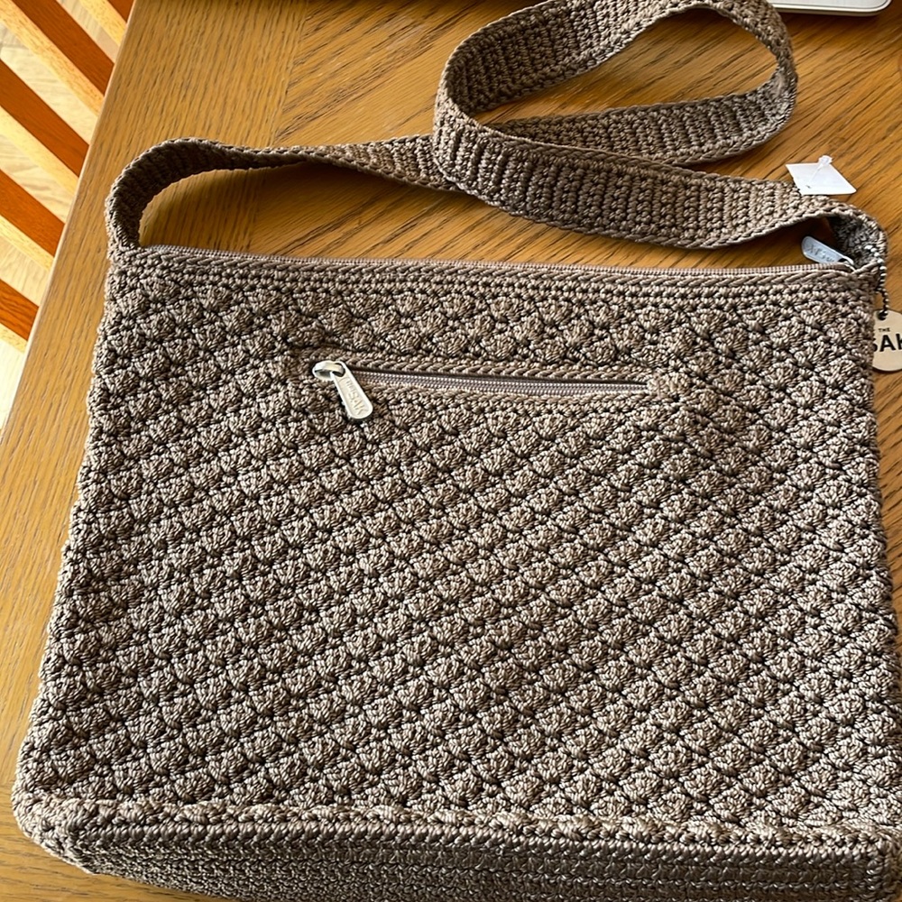 The Sak Brown Khaki Tan Woven Crochet Shoulder Bag